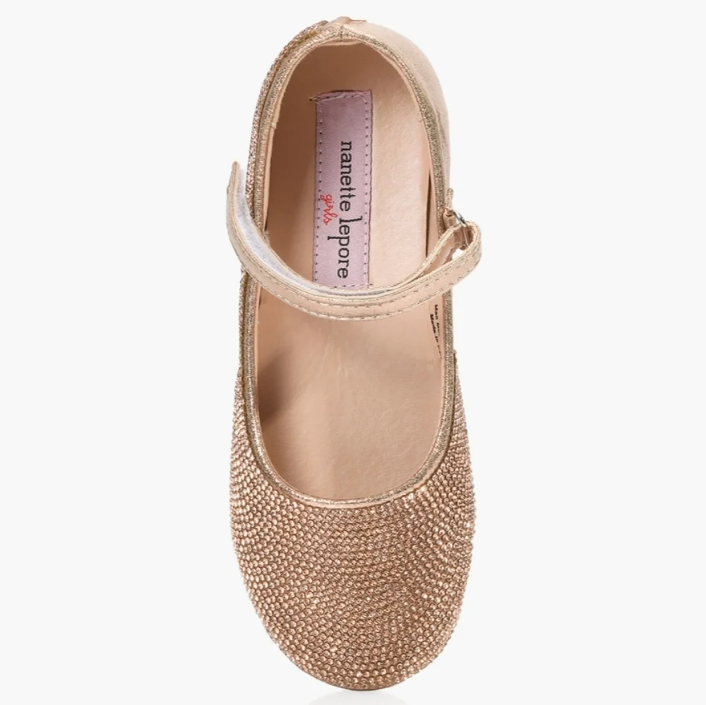 Nanette lepore rhinestone rose gold ballet slippers dress shoes 1.5 2